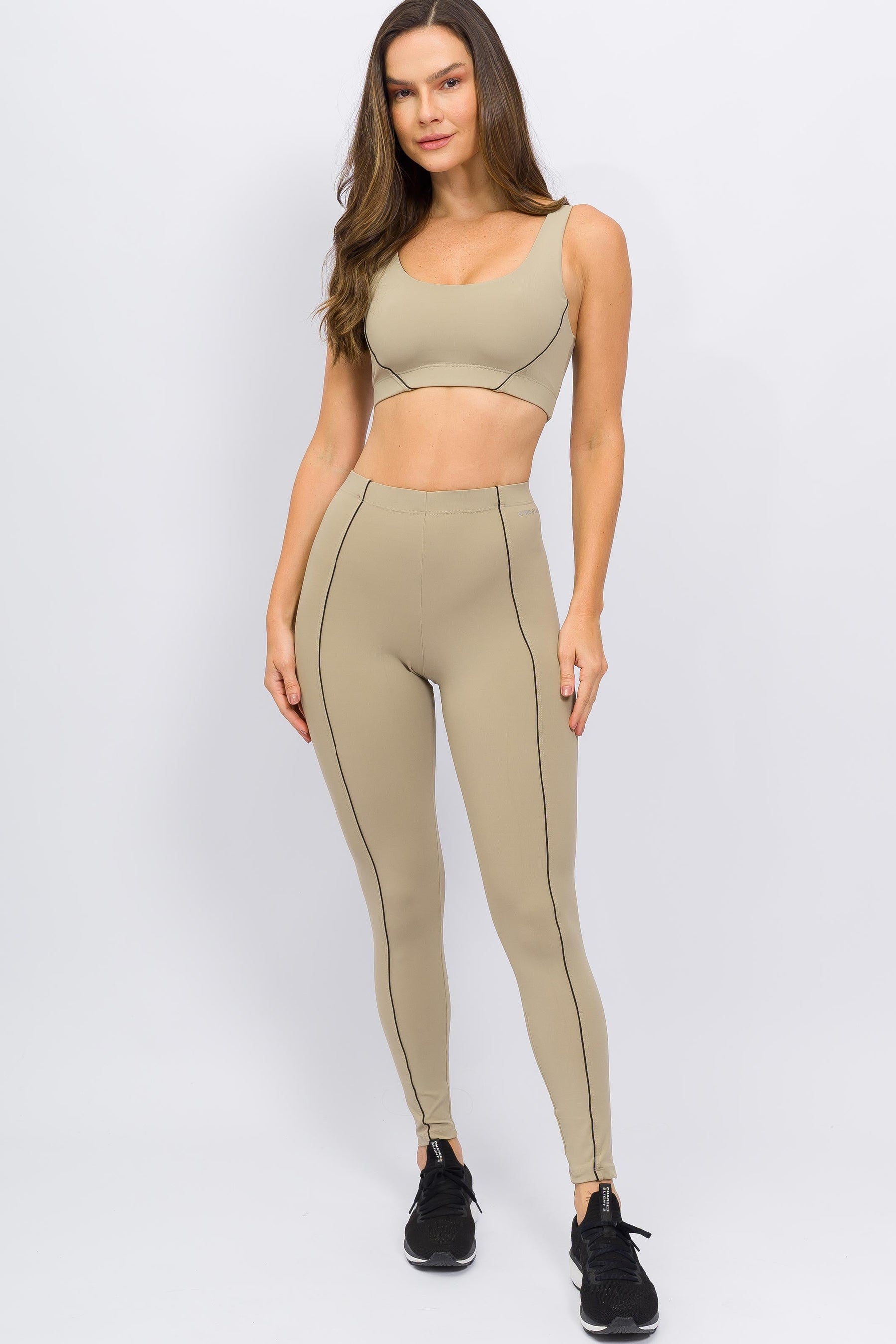 Conjunto Top Regata e Legging Cós Elástico Bege