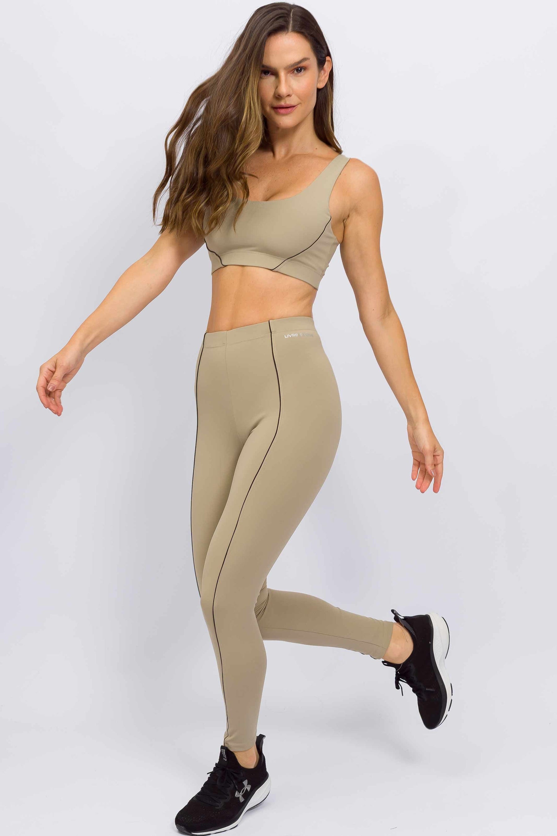Conjunto Top Regata e Legging Cós Elástico Bege