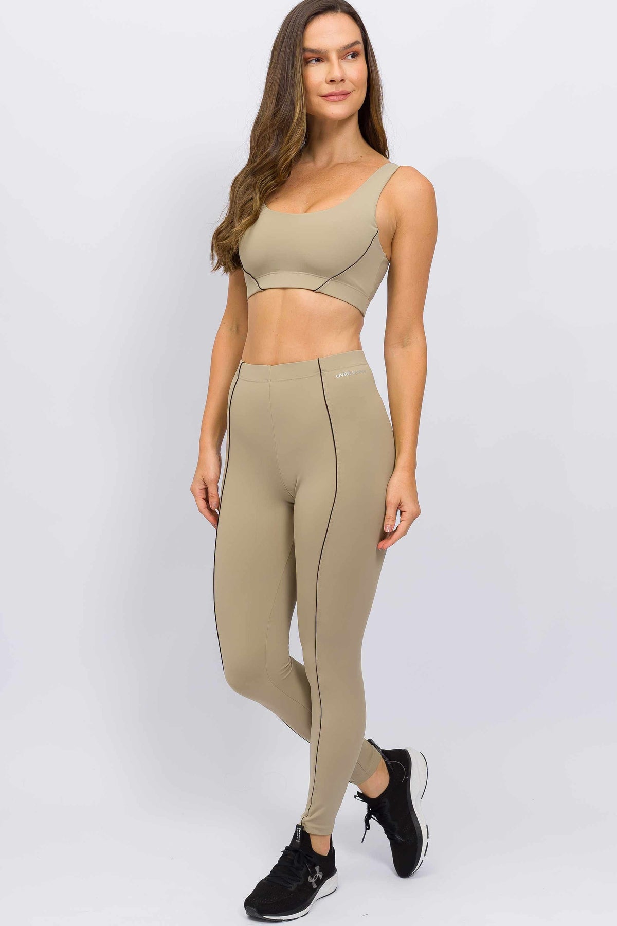 Conjunto Top Regata e Legging Cós Elástico Bege