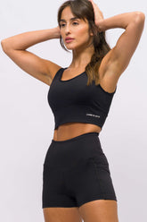 Conjunto Top Regata e Short Modelador com Bolso Lateral Preto