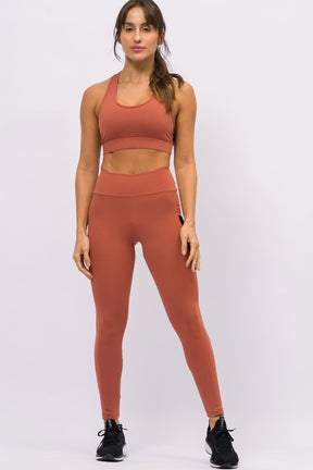 Conjunto Top com Bolso e Legging com 2 Bolsos Marrom