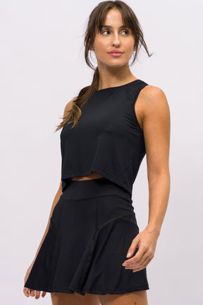 Conjunto Cropped Regata e Short Saia Furadinha Preta