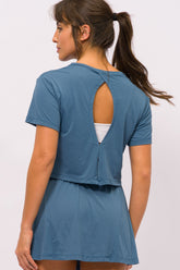 Conjunto Cropped Gota e Short Saia Real Teal