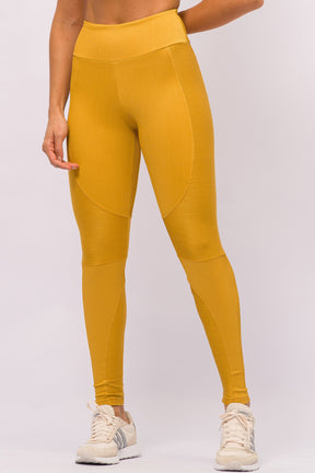 Conjunto Legging com Recorte Canelado Mostarda