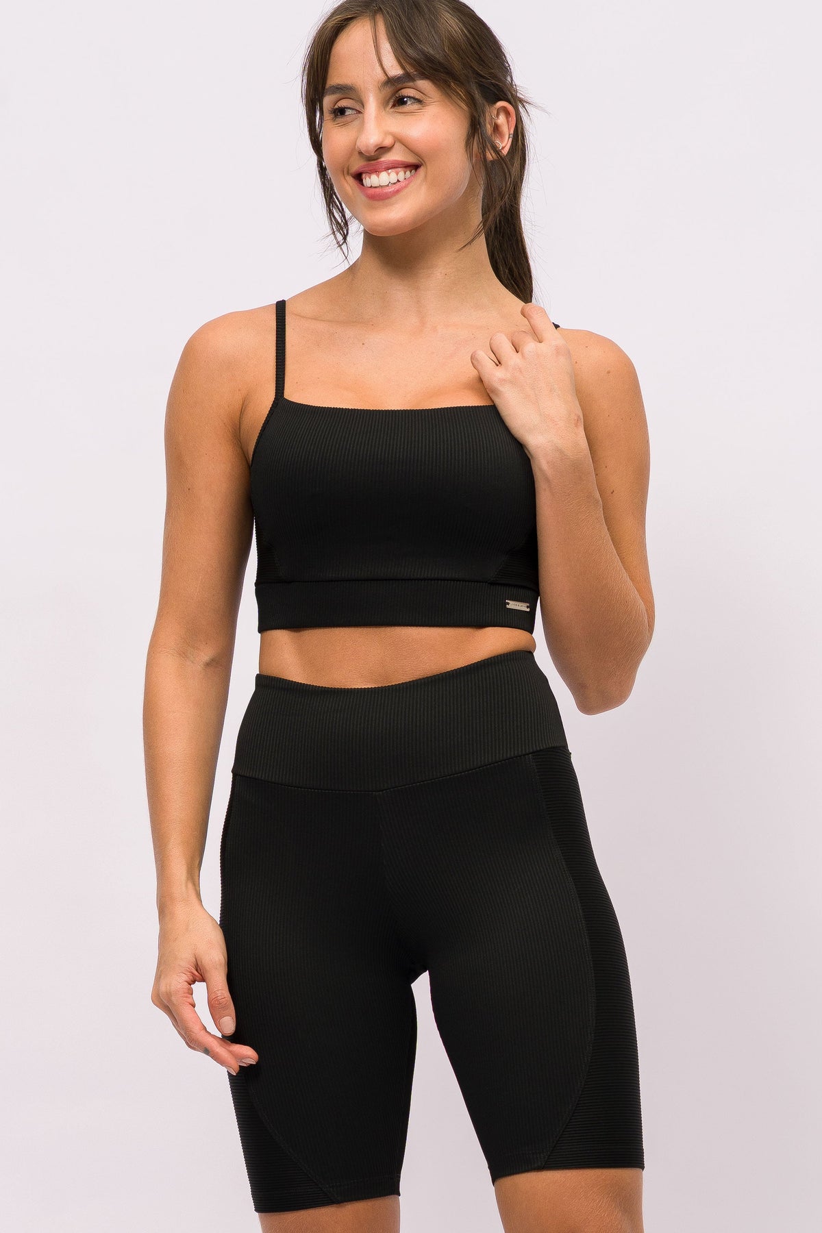 Conjunto Bermuda Canelado Preto